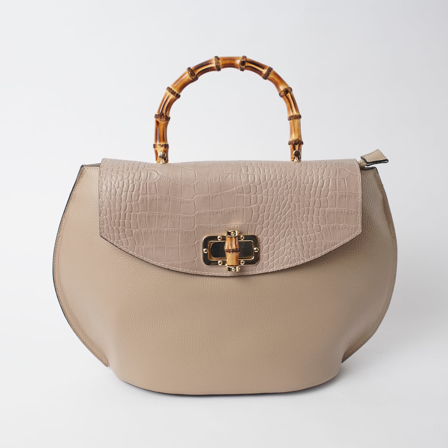 Nove Taupe Italian Leather Handbag Solo Perché Bags