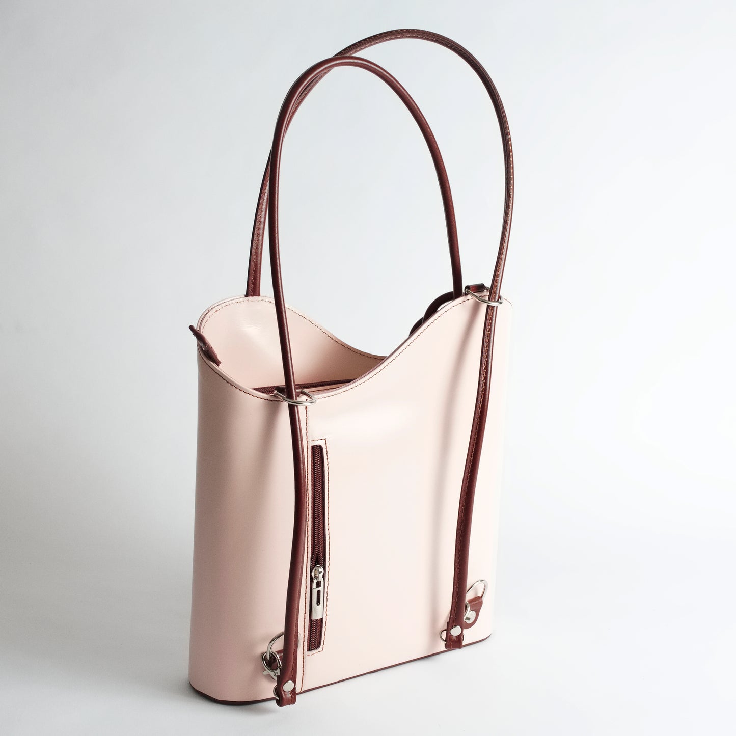 Varese Light Pink Brown Italian Leather Shoulder Backpack Solo Perché Bags