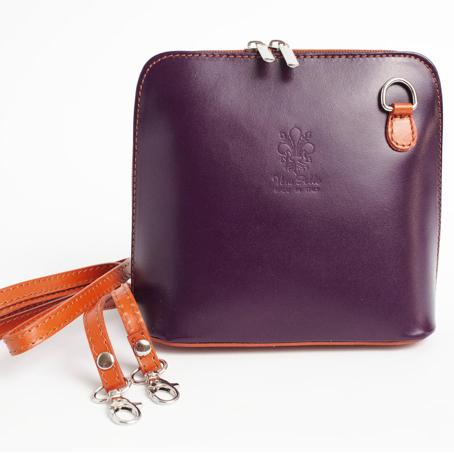 Artimino Purple Tan Crossbody Bag Italian Leather Solo Perché