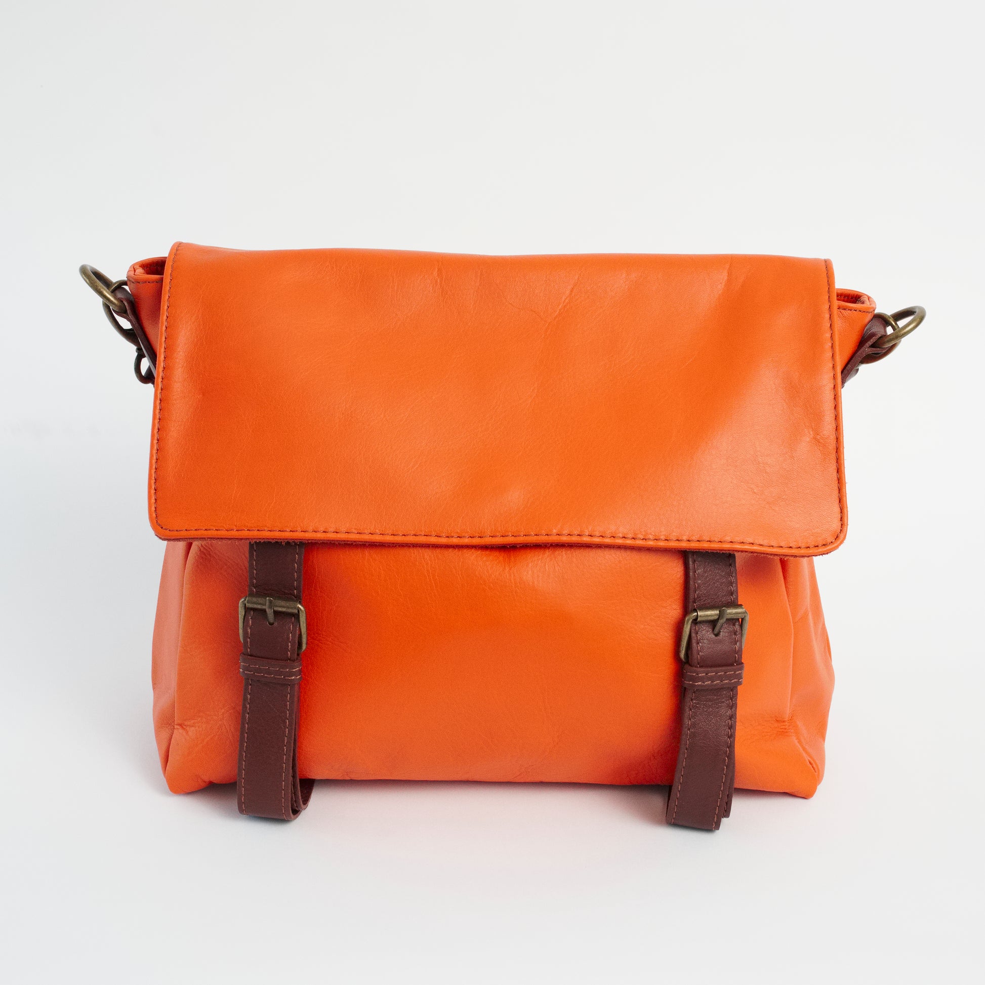 Cannara Orange Italian Leather Shoulder Tote Solo Perché Bag