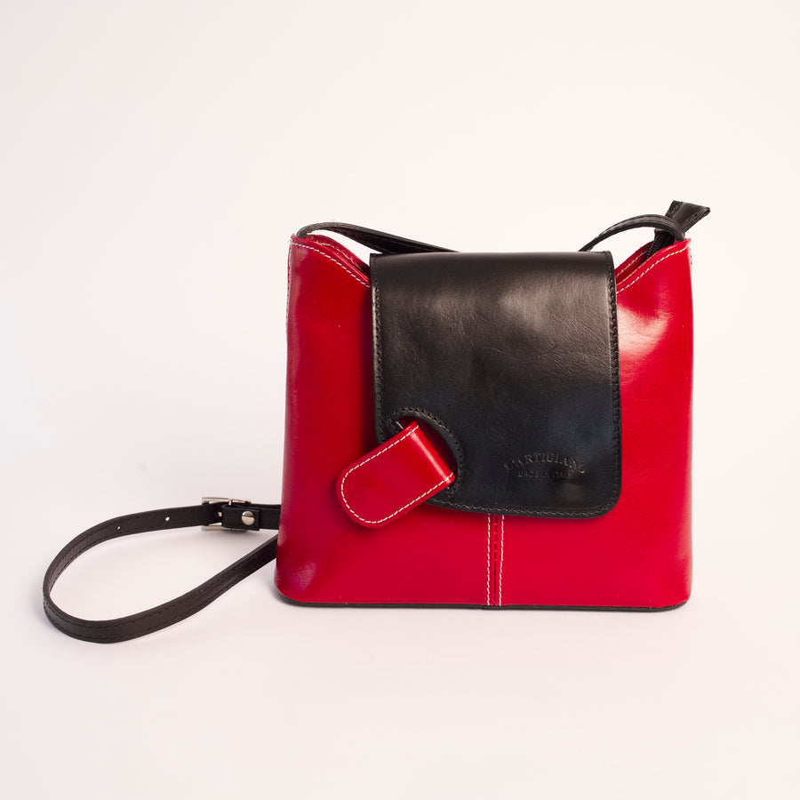 Cascino Red Black Italian Leather Cross Body Bag Solo Perché Bags