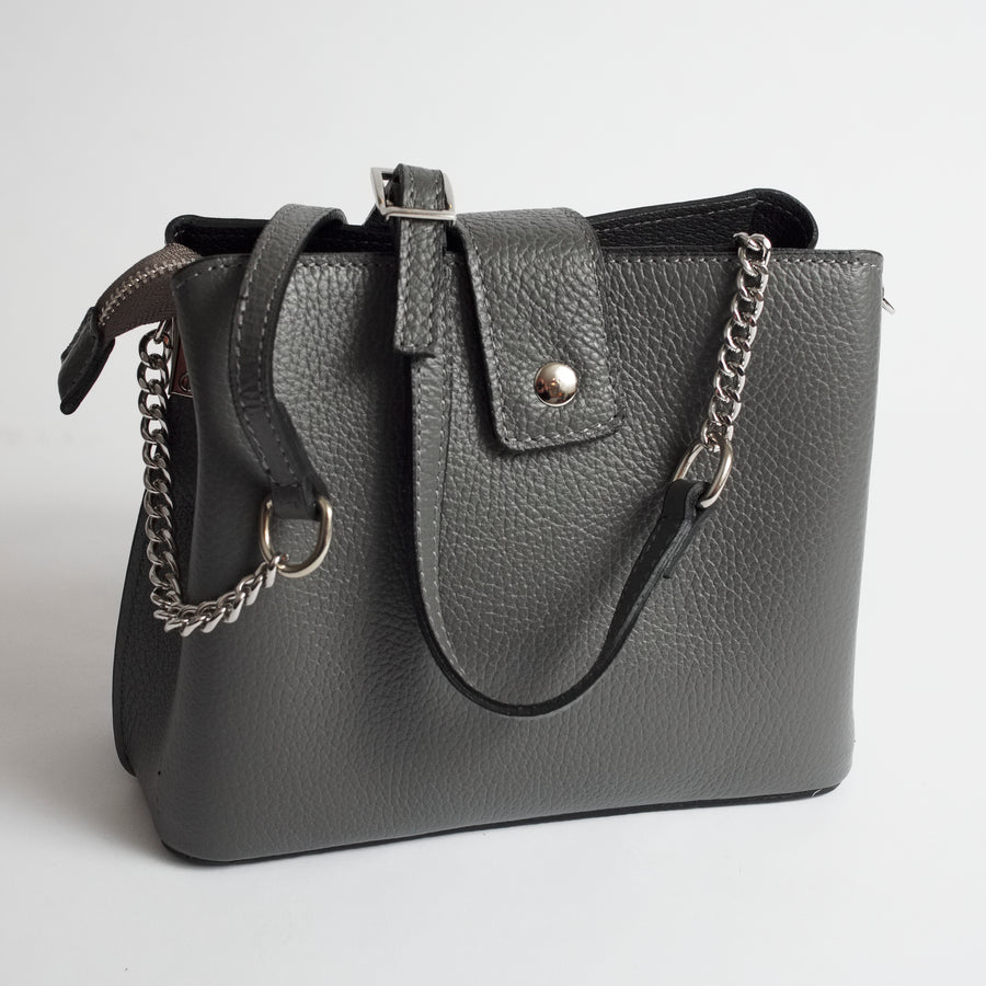 Ferrara Grey Italian Leather Cross Body Bag Solo Perché Bags