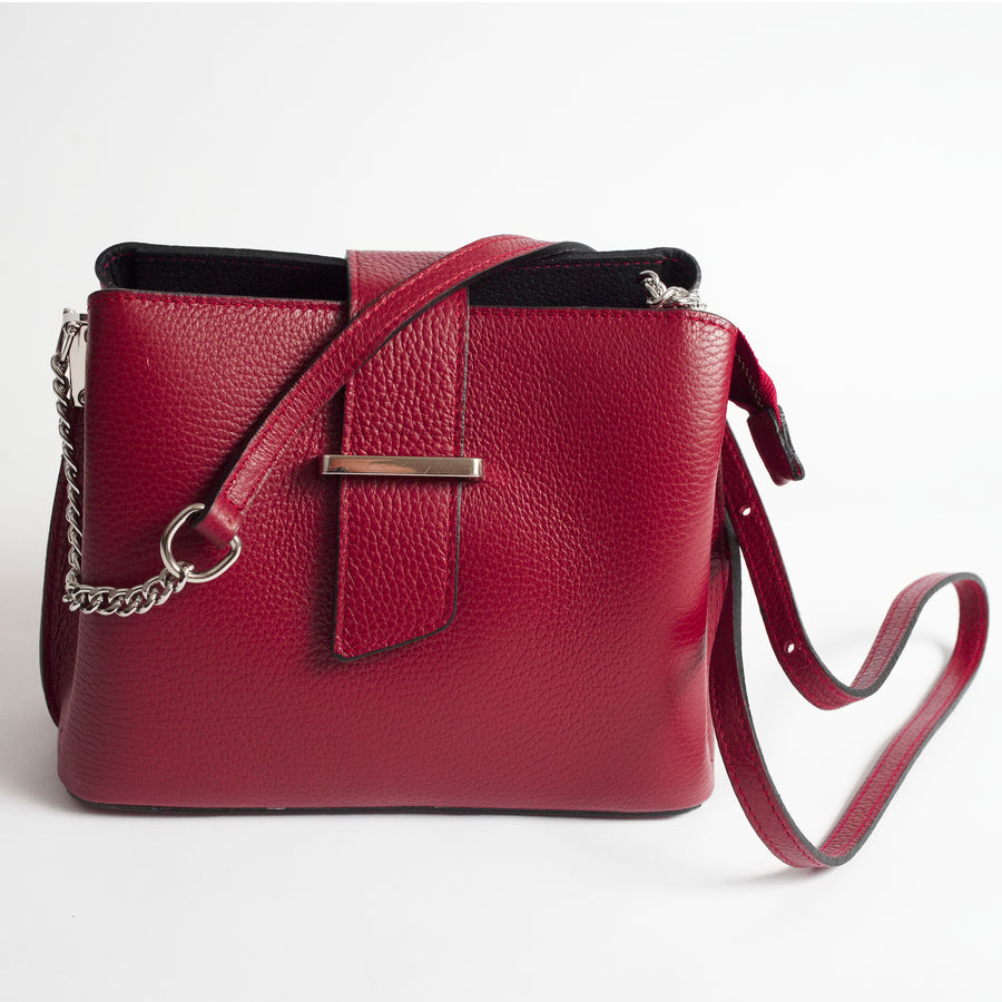 Ferrara Red Italian Leather Cross Body Bag Solo Perché Bags