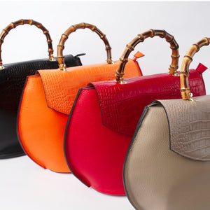 Nove Orange Red Taupe Black Italian Leather Handbag Solo Perché Bags