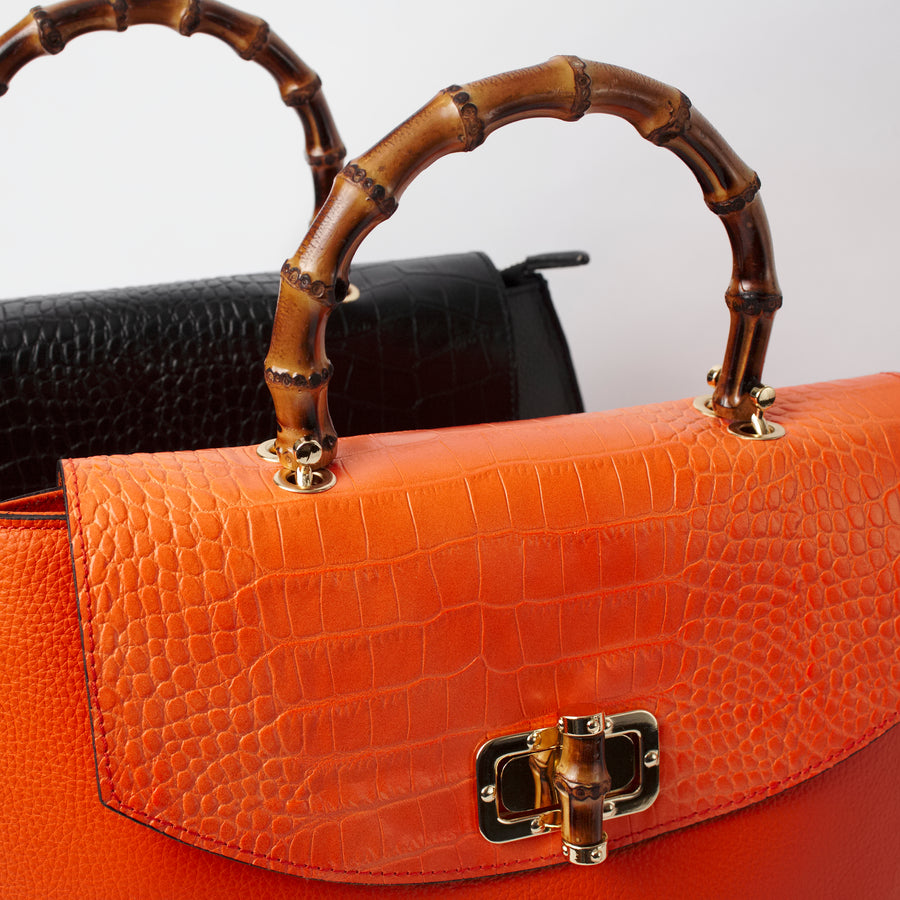 Nove Detail Orange Red Taupe Black Italian Leather Handbag Solo Perché Bags