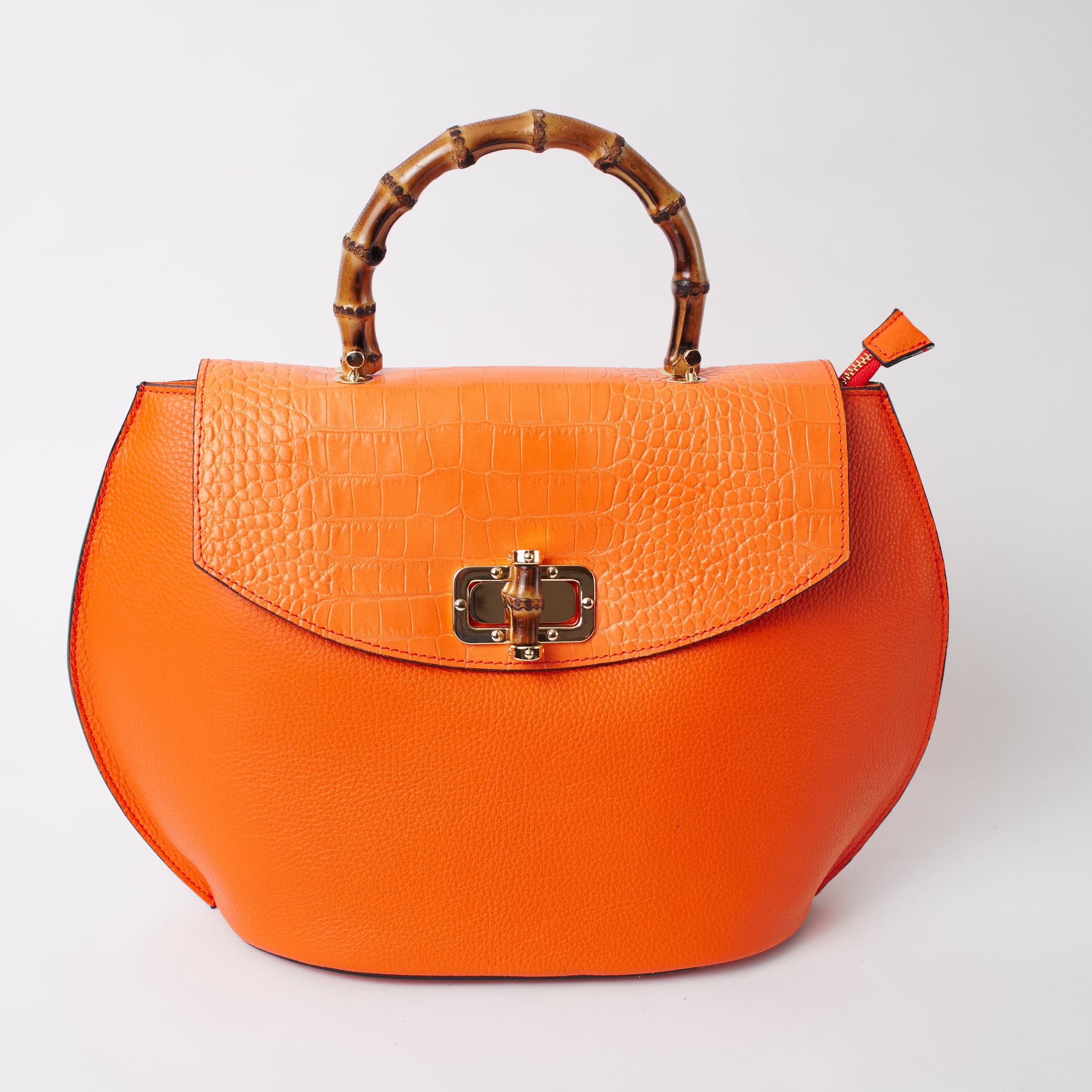 Nove Orange Italian Leather Handbag Solo Perché Bags