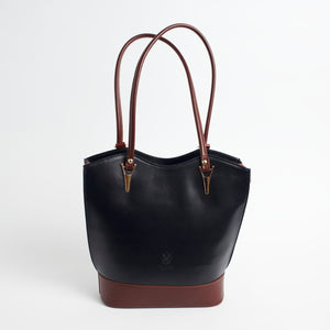 Radda Black Tan Italian Leather Shoulder Backpack Solo Perché Bags