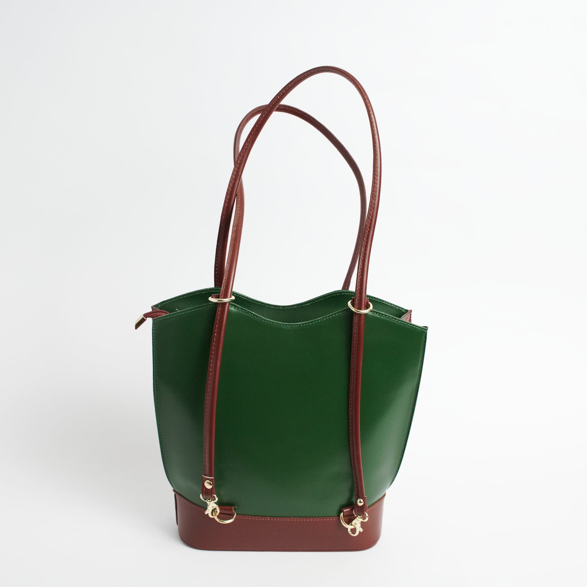 Radda Green Tan Italian Leather Shoulder Backpack Solo Perché Bags