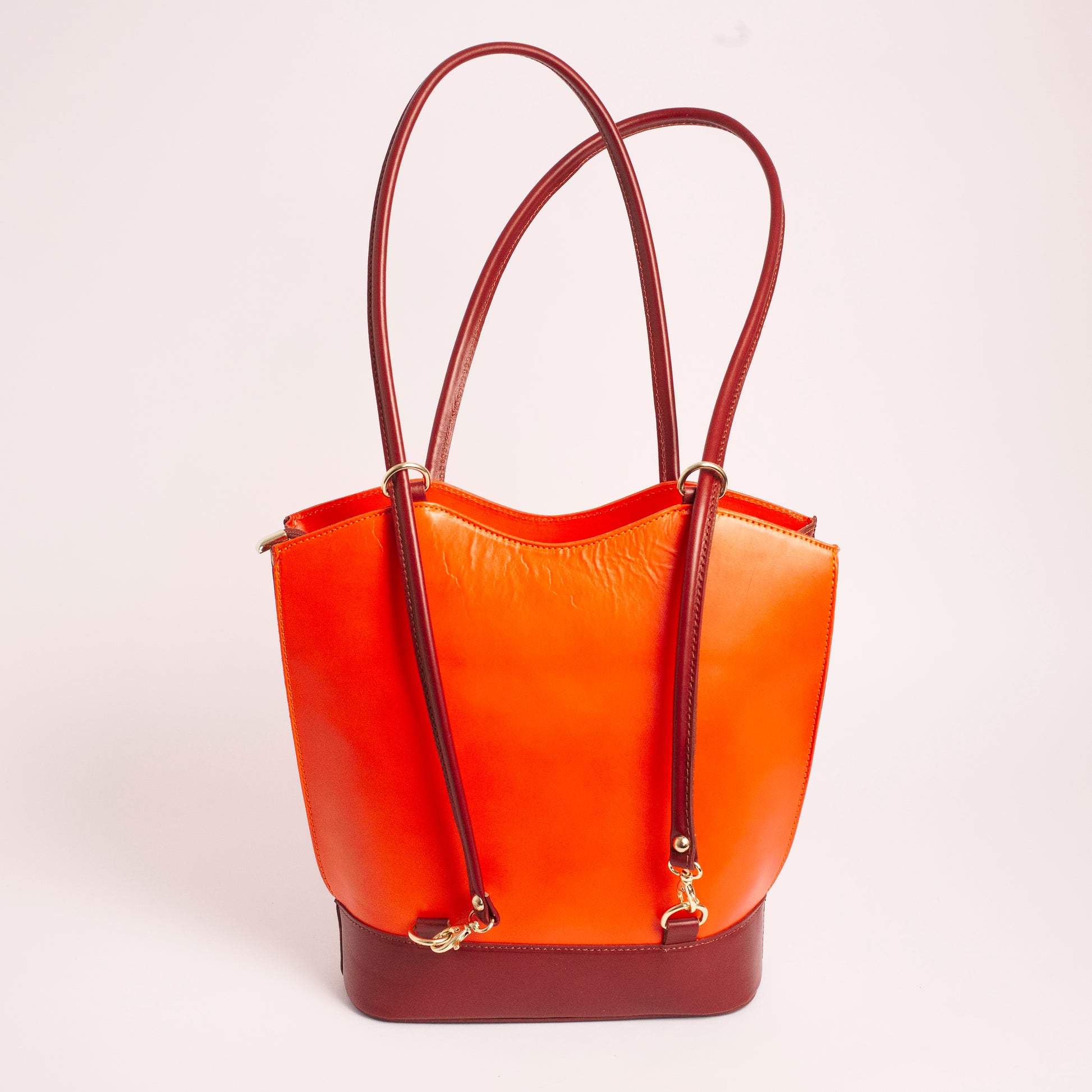 Radda Orange Brown Italian Leather Shoulder Backpack Solo Perché Bags