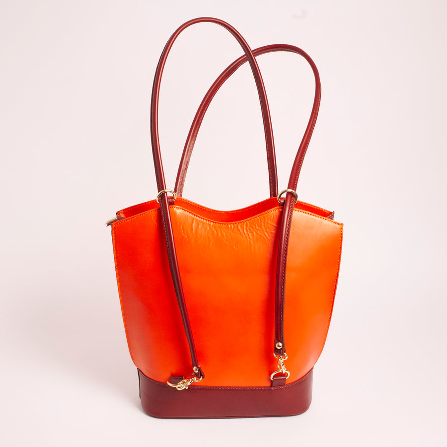 Radda Orange Brown Italian Leather Shoulder Backpack Solo Perché Bags