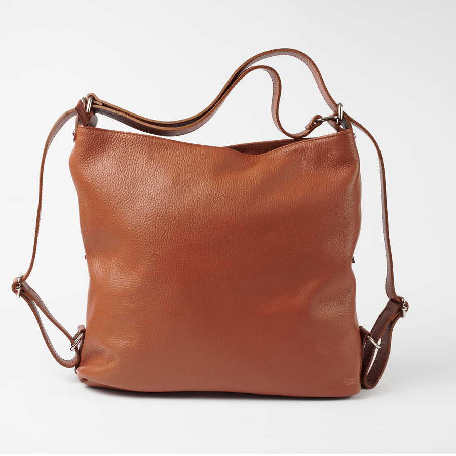 Ravenna Tan Italian Leather Shoulder Backpack Solo Perché Bags.