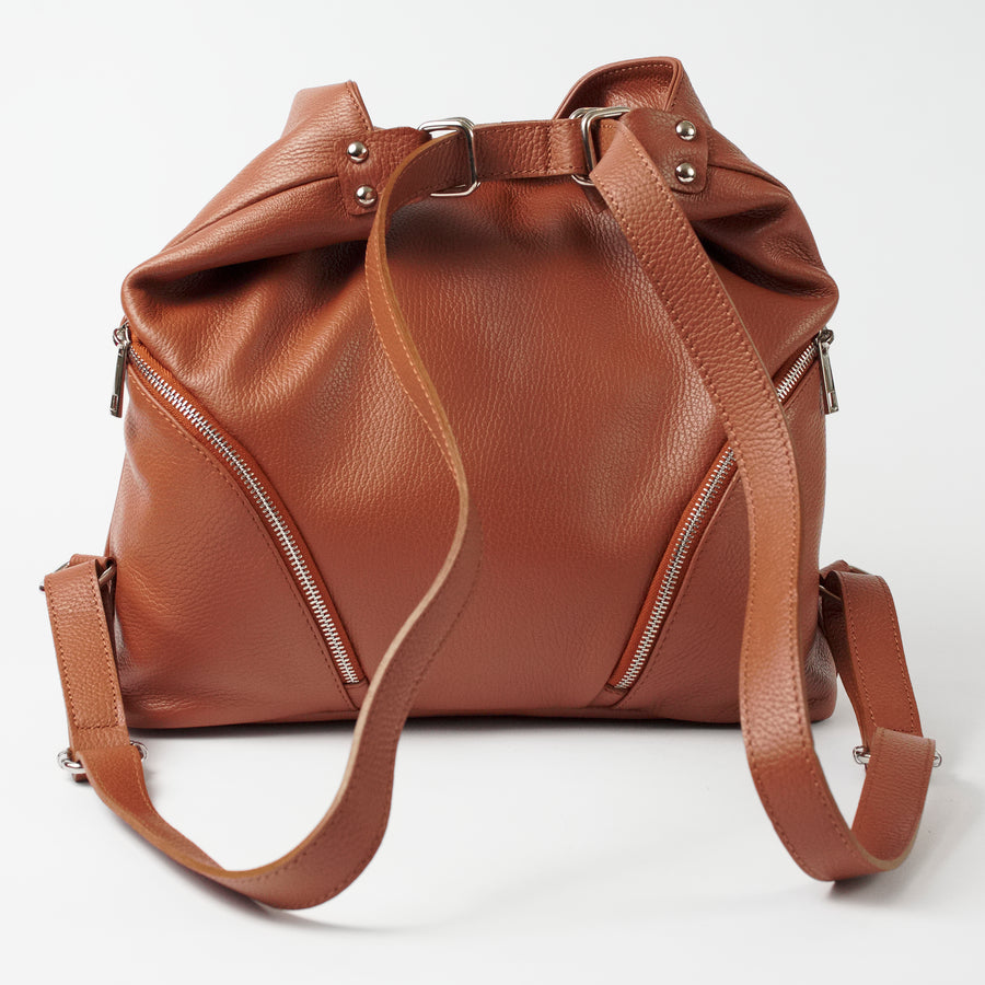 Ravenna Tan Italian Leather Shoulder Backpack Solo Perché Bags