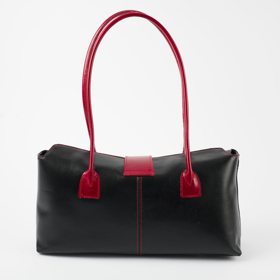 Rimini Black Red Italian Leather Shoulder Tote Solo Perché Bags