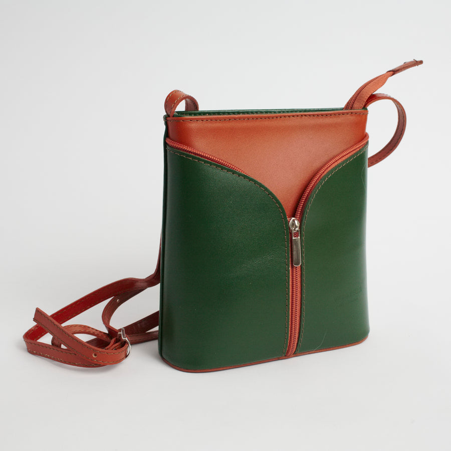 Uzzano Green Tan Italian Leather Cross Body Bag Solo Perché Bags