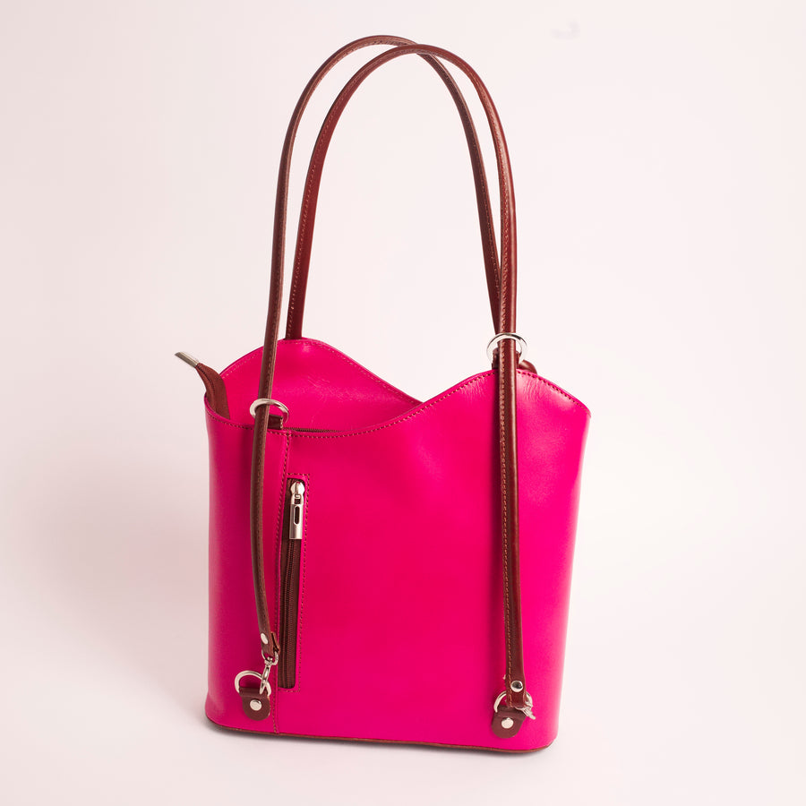 Varese Hot Pink Brown Italian Leather Shoulder Backpack Solo Perché Bags