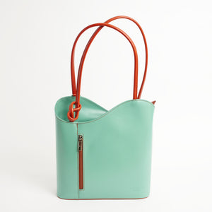 Varese Teal Tan Italian Leather Shoulder Backpack Solo Perché Bags
