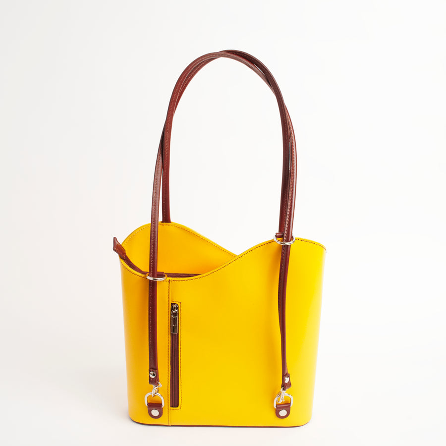 Varese Yellow Brown Italian Leather Shoulder Backpack Solo Perché Bags