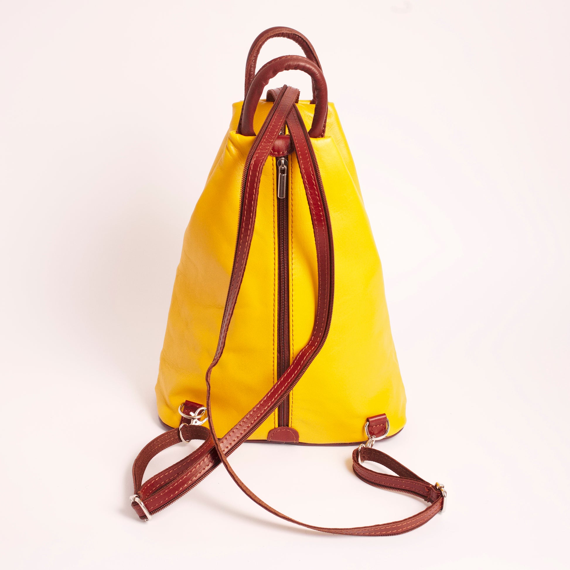 Vernazzo Yellow Brown Italian Leather Shoulder Backpack Solo Perché Bags