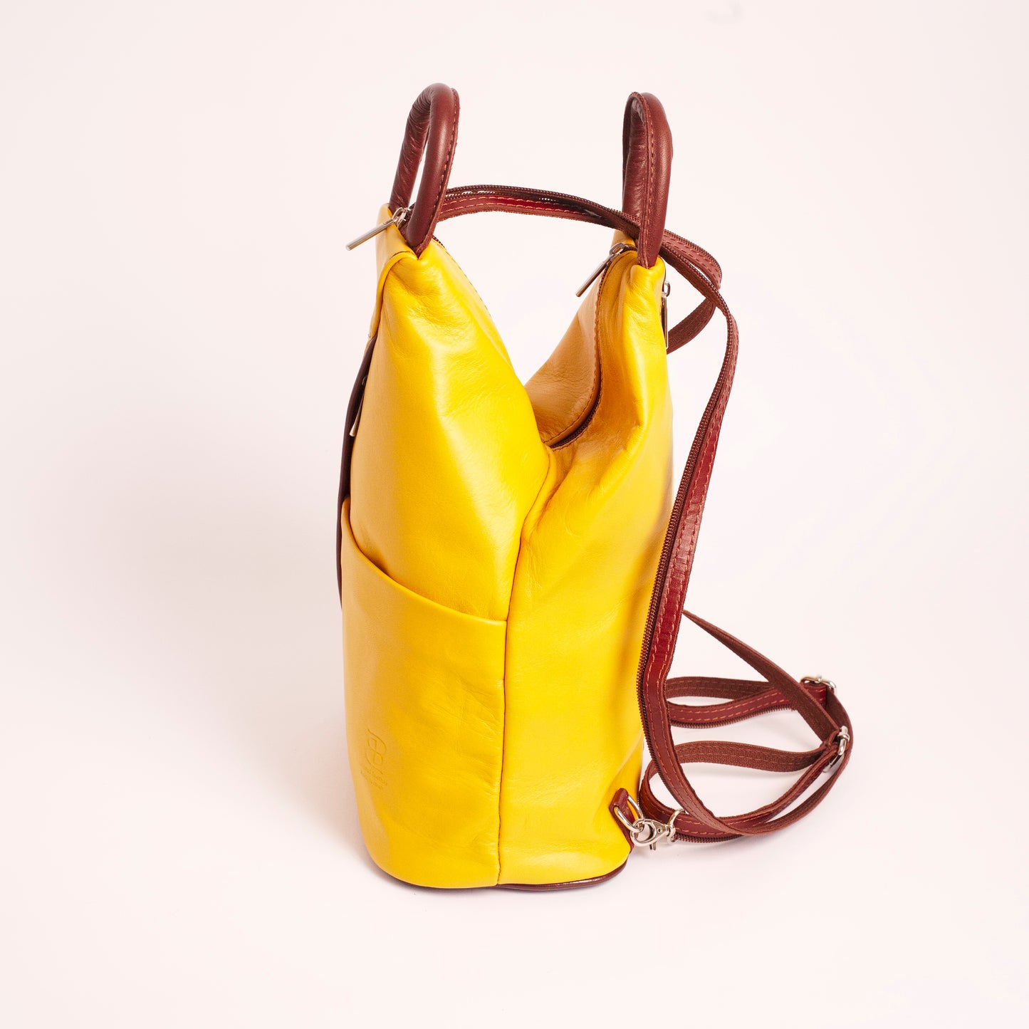 Vernazzo Yellow Brown Italian Leather Shoulder Backpack Solo Perché Bags